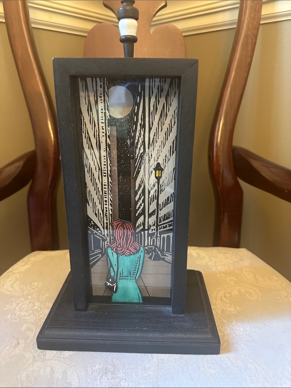Signed Terry Butler mixed media original print, paper and wood city girl box art